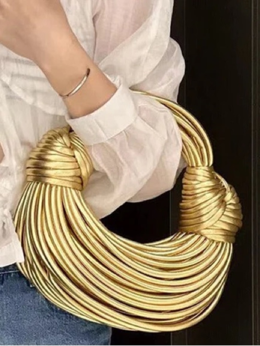 LIKE NEW Gorgeous Gold Knot Handle Clutch Bag - Picture 1 of 14